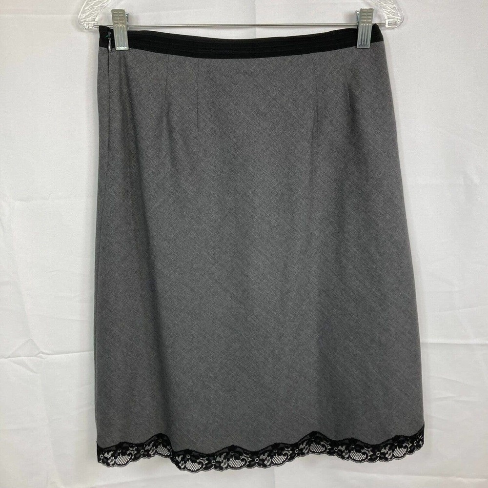 The Limited Skirt Womens Sz 2 Gray Black Wool Silk‎ A Line Midi Lace Trim